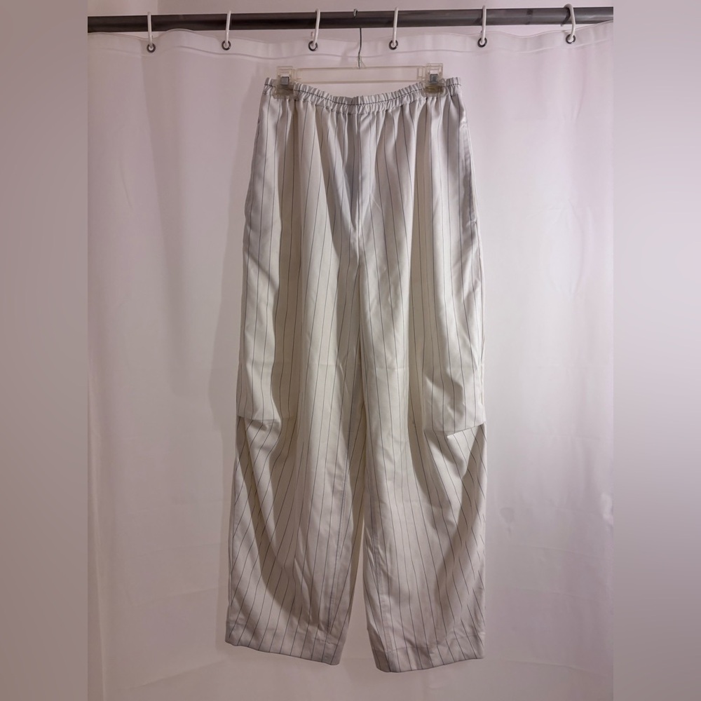 Black Cream Pinstripe Cargo-Style Pants